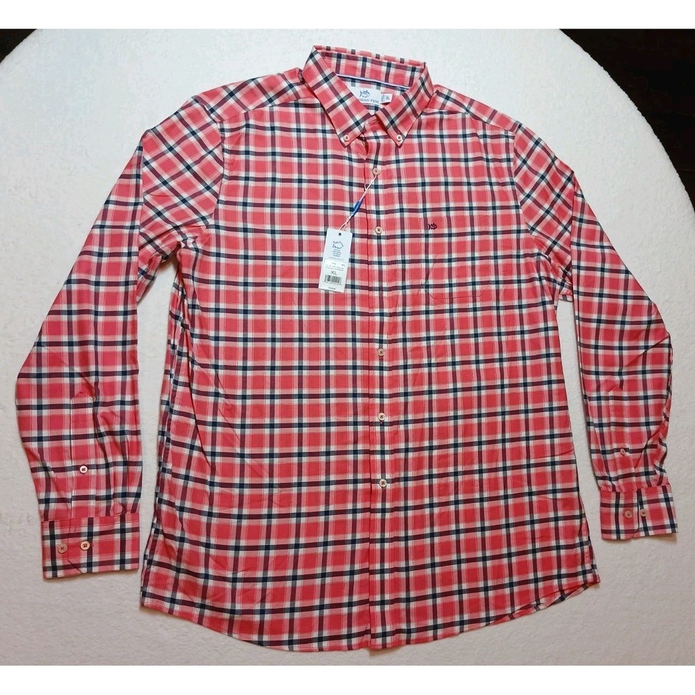 NWT Southern Tide Men's Beachrock Plaid Sport Shirt Size XL Snapper Red 11900